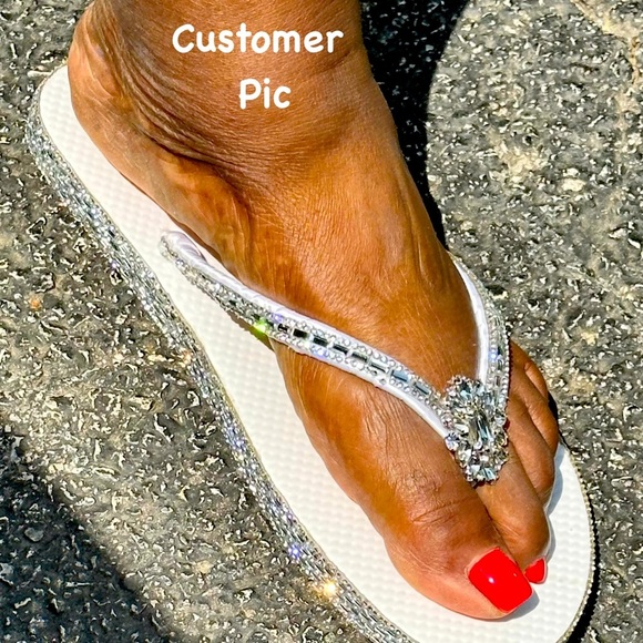 Custom Hand-Crafted Rhinestone FlipFlops | "No Bare Feet Allowed" - Picture 5 of 6